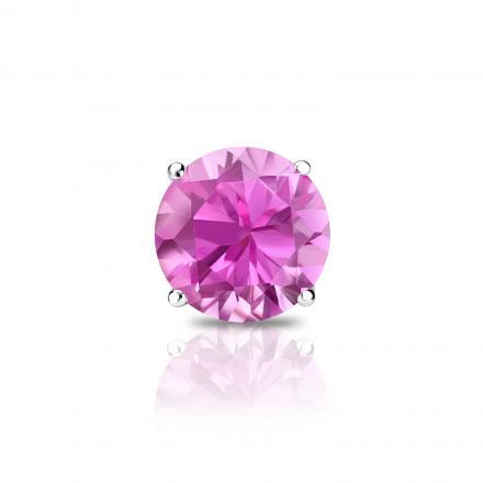 14k White Gold 4-Prong Basket Round Pink Sapphire Gemstone Single Stud Earring 0.25 ct. tw.