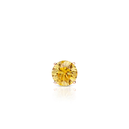 Certified 14k Rose Gold 4-Prong Basket Round Yellow Diamond Single Stud Earring 0.13 ct. tw. (Yellow, SI1-SI2)