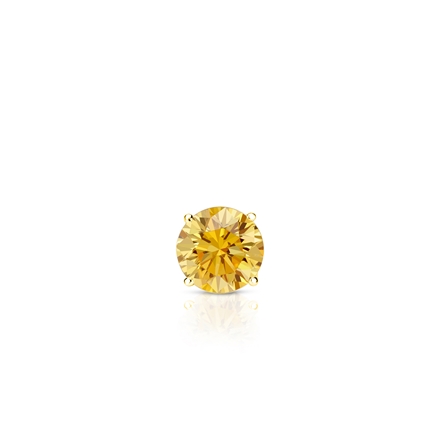 Certified 18k Yellow Gold 4-Prong Basket Round Yellow Diamond Single Stud Earring 0.13 ct. tw. (Yellow, SI1-SI2)
