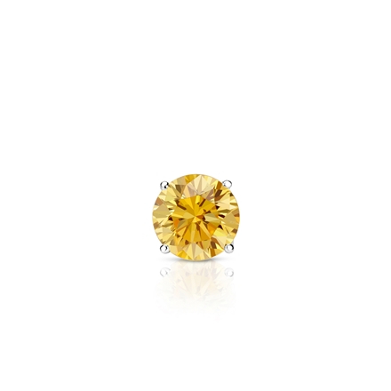 Certified 14k White Gold 4-Prong Basket Round Yellow Diamond Single Stud Earring 0.17 ct. tw. (Yellow, SI1-SI2)