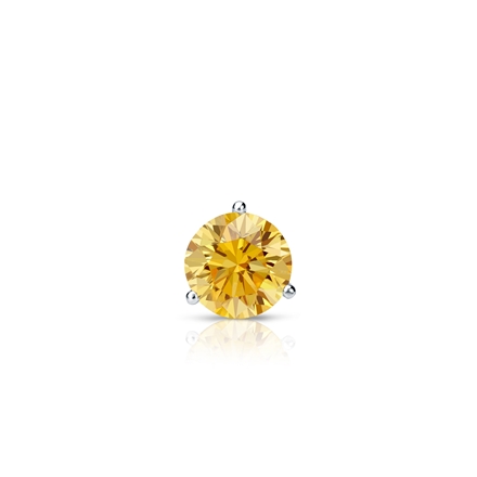 Certified 18k White Gold 3-Prong Martini Round Yellow Diamond Single Stud Earring 0.17 ct. tw. (Yellow, SI1-SI2)