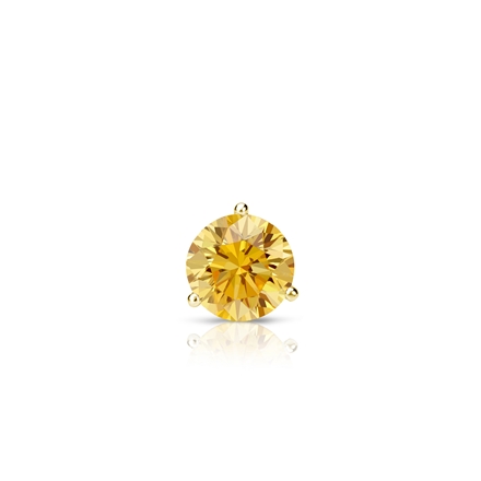Certified 18k Yellow Gold 3-Prong Martini Round Yellow Diamond Single Stud Earring 0.17 ct. tw. (Yellow, SI1-SI2)