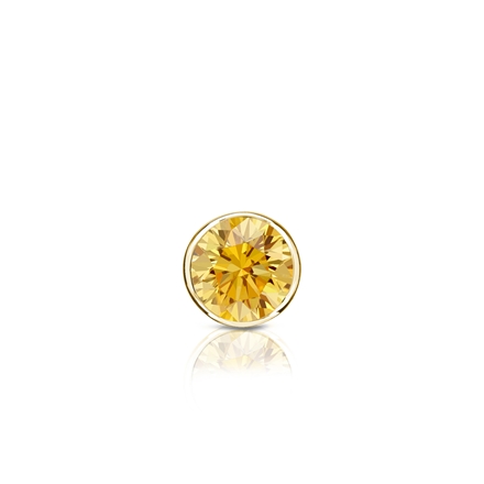 Certified 18k Yellow Gold Bezel Round Yellow Diamond Single Stud Earring 0.17 ct. tw. (Yellow, SI1-SI2)