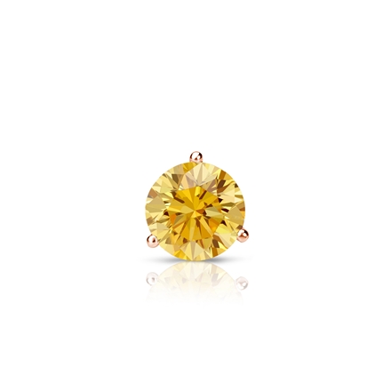Certified 14k Rose Gold 3-Prong Martini Round Yellow Diamond Single Stud Earring 0.25 ct. tw. (Yellow, SI1-SI2)
