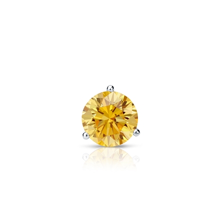 Certified 18k White Gold 3-Prong Martini Round Yellow Diamond Single Stud Earring 0.25 ct. tw. (Yellow, SI1-SI2)