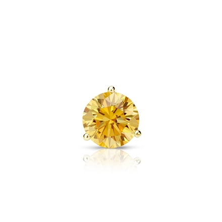Certified 18k Yellow Gold 3-Prong Martini Round Yellow Diamond Single Stud Earring 0.25 ct. tw. (Yellow, SI1-SI2)