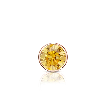 Certified 14k Rose Gold Bezel Round Yellow Diamond Single Stud Earring 0.25 ct. tw. (Yellow, SI1-SI2)