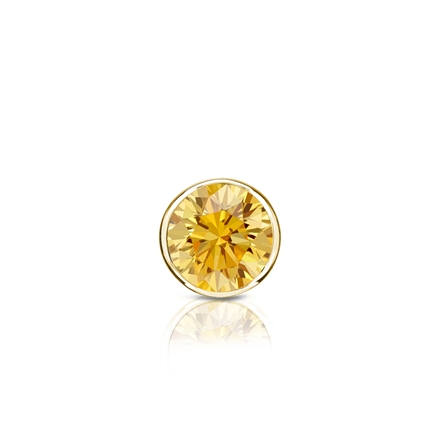 Certified 18k Yellow Gold Bezel Round Yellow Diamond Single Stud Earring 0.25 ct. tw. (Yellow, SI1-SI2)