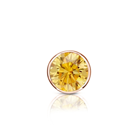 Certified 14k Rose Gold Bezel Round Yellow Diamond Single Stud Earring 0.38 ct. tw. (Yellow, SI1-SI2)