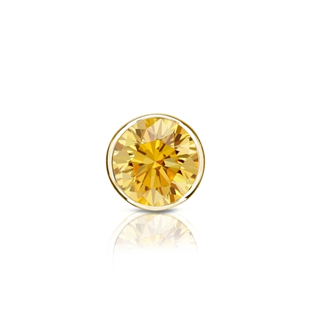 Certified 14k Yellow Gold Bezel Round Yellow Diamond Single Stud Earring 0.38 ct. tw. (Yellow, SI1-SI2)