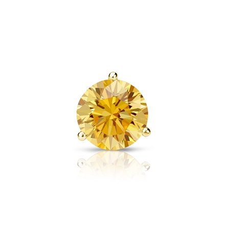 Certified 18k Yellow Gold 3-Prong Martini Round Yellow Diamond Single Stud Earring 0.50 ct. tw. (Yellow, SI1-SI2)