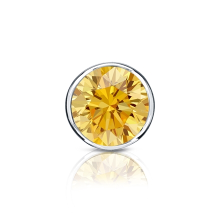Certified 14k White Gold Bezel Round Yellow Diamond Single Stud Earring 0.75 ct. tw. (Yellow, SI1-SI2)