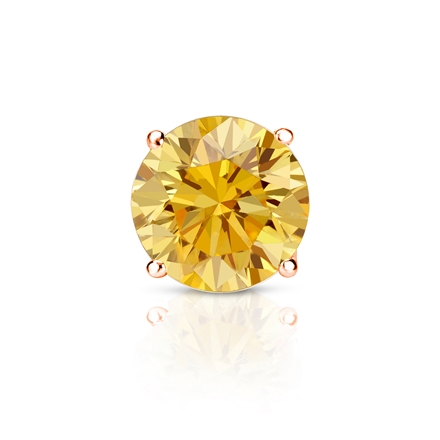 Certified 14k Rose Gold 4-Prong Basket Round Yellow Diamond Single Stud Earring 1.00 ct. tw. (Yellow, SI1-SI2)