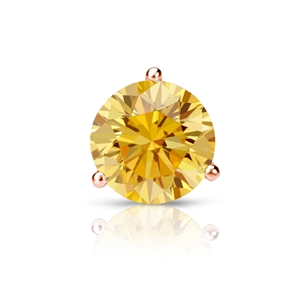 Certified 14k Rose Gold 3-Prong Martini Round Yellow Diamond Single Stud Earring 1.25 ct. tw. (Yellow, SI1-SI2)