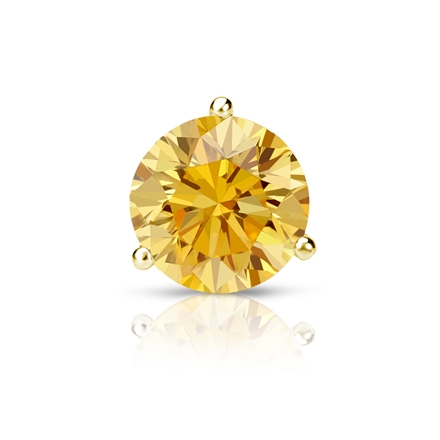Certified 18k Yellow Gold 3-Prong Martini Round Yellow Diamond Single Stud Earring 1.00 ct. tw. (Yellow, SI1-SI2)