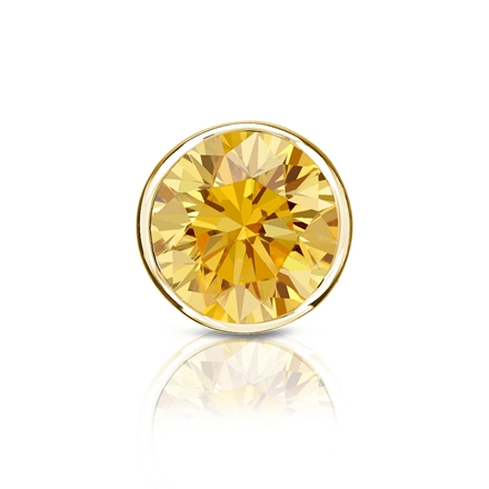 Certified 14k Yellow Gold Bezel Round Yellow Diamond Single Stud Earring 1.25 ct. tw. (Yellow, SI1-SI2)