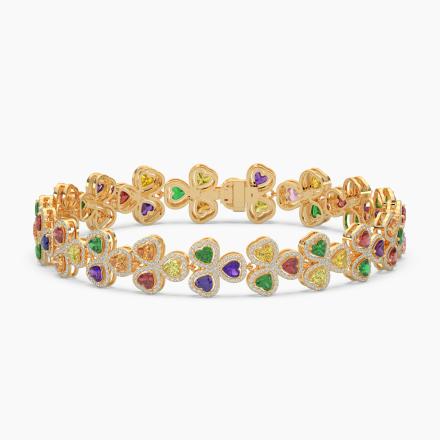 Sapphire and Diamond Multi Colored Heart Bracelet (25.55 cttw.) in 18K Yellow Gold