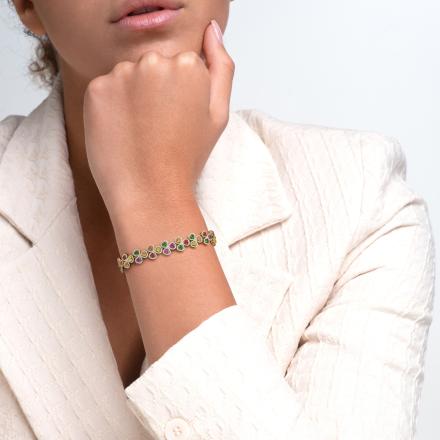 Sapphire and Diamond Multi Colored Heart Bracelet (25.55 cttw.) in 18K Yellow Gold