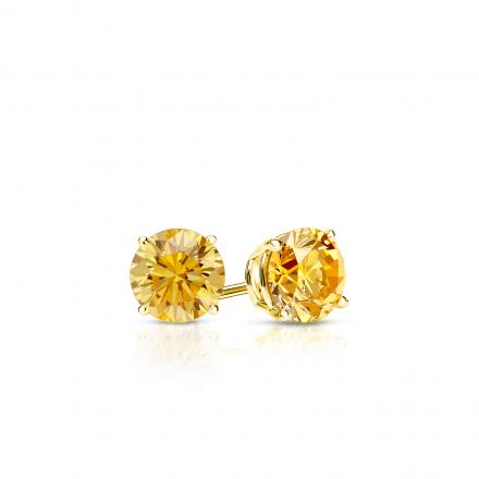 Certified 18k Yellow Gold 4-Prong Basket Round Yellow Diamond Stud Earrings 0.25 ct. tw. (Yellow, SI1-SI2)