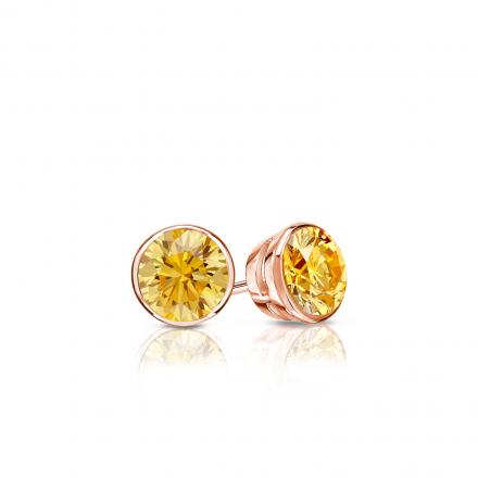 Certified 14k Rose Gold Bezel Round Yellow Diamond Stud Earrings 0.25 ct. tw. (Yellow, SI1-SI2)
