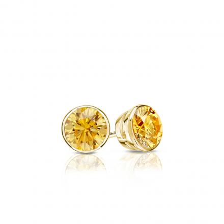 Certified 14k Yellow Gold Bezel Round Yellow Diamond Stud Earrings 0.25 ct. tw. (Yellow, SI1-SI2)