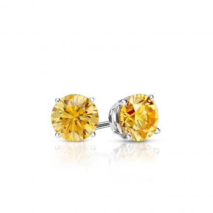 Certified 14k White Gold 4-Prong Basket Round Yellow Diamond Stud Earrings 0.33 ct. tw. (Yellow, SI1-SI2)