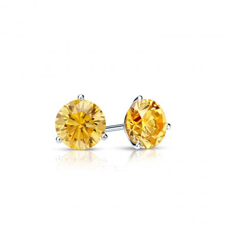 Certified 14k White Gold 3-Prong Martini Round Yellow Diamond Stud Earrings 0.33 ct. tw. (Yellow, SI1-SI2)