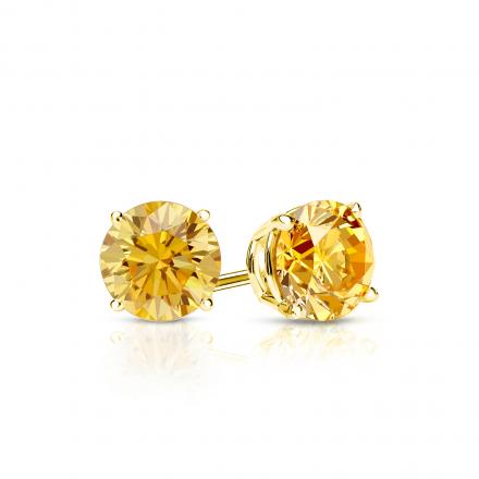Certified 18k Yellow Gold 4-Prong Basket Round Yellow Diamond Stud Earrings 0.50 ct. tw. (Yellow, SI1-SI2)