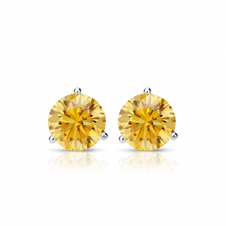 Round Brilliant Diamond Stud Earrings 14K Yellow Gold .91ctw M-N/VS2-SI1