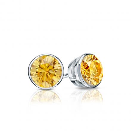 Certified 18k White Gold Bezel Round Yellow Diamond Stud Earrings 0.50 ct. tw. (Yellow, SI1-SI2)