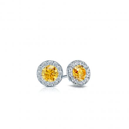 Certified Platinum Halo Round Yellow Diamond Stud Earrings 0.50 ct. tw. (Yellow, SI1-SI2)
