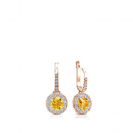 Certified 14k Rose Gold Dangle Studs Halo Round Yellow Diamond Earrings 0.50 ct. tw. (Yellow, SI1-SI2)