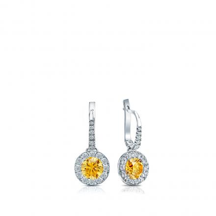 Certified 18k White Gold Dangle Studs Halo Round Yellow Diamond Earrings 0.50 ct. tw. (Yellow, SI1-SI2)