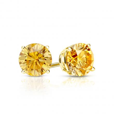 Certified 14k Yellow Gold 4-Prong Basket Round Yellow Diamond Stud Earrings 0.75 ct. tw. (Yellow, SI1-SI2)