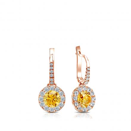 Certified 14k Rose Gold Dangle Studs Halo Round Yellow Diamond Earrings 0.75 ct. tw. (Yellow, SI1-SI2)