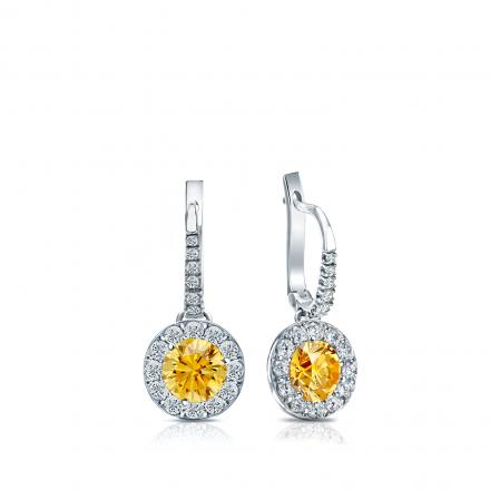 Certified 14k White Gold Dangle Studs Halo Round Yellow Diamond Earrings 0.75 ct. tw. (Yellow, SI1-SI2)