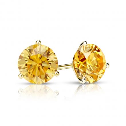 Certified 18k Yellow Gold 3-Prong Martini Round Yellow Diamond Stud Earrings 1.00 ct. tw. (Yellow, SI1-SI2)