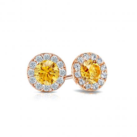 Certified 14k Rose Gold Halo Round Yellow Diamond Stud Earrings 1.00 ct. tw. (Yellow, SI1-SI2)