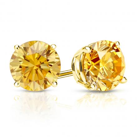 Certified 18k Yellow Gold 4-Prong Basket Round Yellow Diamond Stud Earrings 1.50 ct. tw. (Yellow, SI1-SI2)