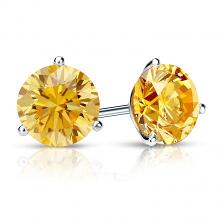 Certified Platinum 3-Prong Martini Round Yellow Diamond Stud Earrings 1.50 ct. tw. (Yellow, SI1-SI2)