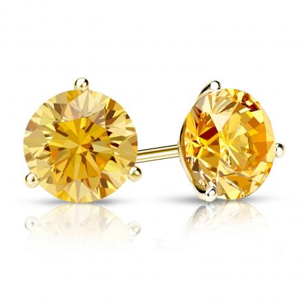 Certified 14k Yellow Gold 3-Prong Martini Round Yellow Diamond Stud Earrings 1.50 ct. tw. (Yellow, SI1-SI2)