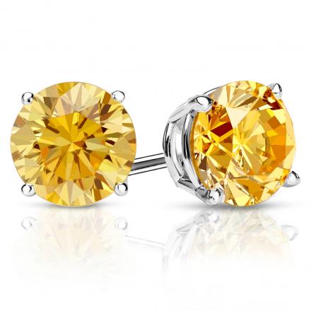 Certified Platinum 4-Prong Basket Round Yellow Diamond Stud Earrings 2.50 ct. tw. (Yellow, SI1-SI2)