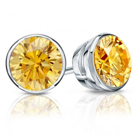 Certified Platinum Bezel Round Yellow Diamond Stud Earrings 2.00 ct. tw. (Yellow, SI1-SI2)