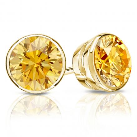 Certified 18k Yellow Gold Bezel Round Yellow Diamond Stud Earrings 2.50 ct. tw. (Yellow, SI1-SI2)