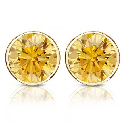 14k Yellow Gold Bezel Round Yellow Diamond Stud Earrings ct