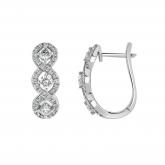 Natural Diamond Three Stone Swirl Hoop Earrings 1.00 ct. tw. 14K White Gold