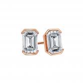 Certified Lab Grown Diamond Stud Earrings Emerald 3.00 ct. tw. (H-I, VS) in 14k Rose Gold Half Bezel
