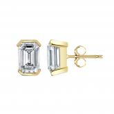 Certified Lab Grown Diamond Stud Earrings Emerald 3.00 ct. tw. (H-I, VS) in 14k Yellow Gold Half Bezel