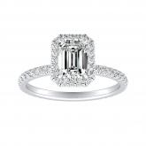 Lab Grown Diamond Halo Engagement Ring Emerald 1.00 ct. tw. (E-F, VS1-VS2) IGI Certified 14K White Gold 4-Prong