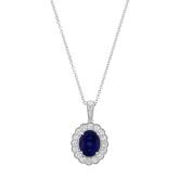 Oval Lab Grown Blue Sapphire Milgrain Floral Halo Pendant (3.15 ct. tw.,9x7mm)